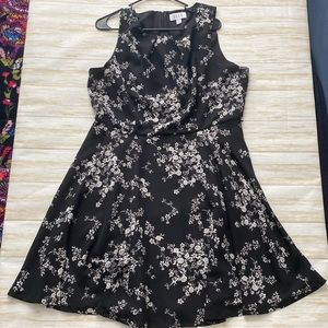 Black dress with white and grey flowers